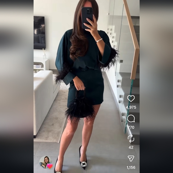 Zara Feather Satin Short Dress - Picture 3 of 16